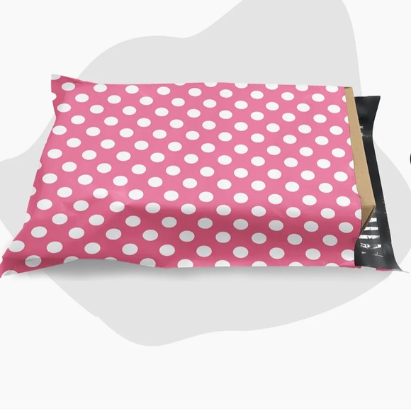50 10X13 Poly Mailers Pink & White Polka Dot, Shipping Envelopes, PRICE IS FIRM - Picture 3 of 3